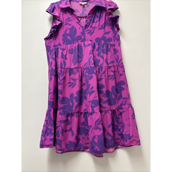 Umgee Layered Sleeveless Ruffled V Neck Floral Vacation Women's Dress Size Med - Picture 5 of 7